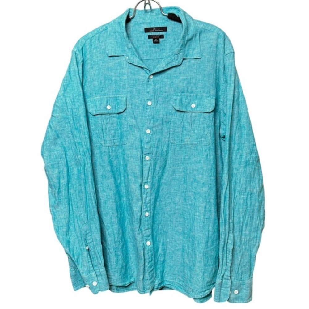 Marc‎ Anthony Mens XL Slim Fit Linen Blend Long Sleeve Button Down Shirt Teal